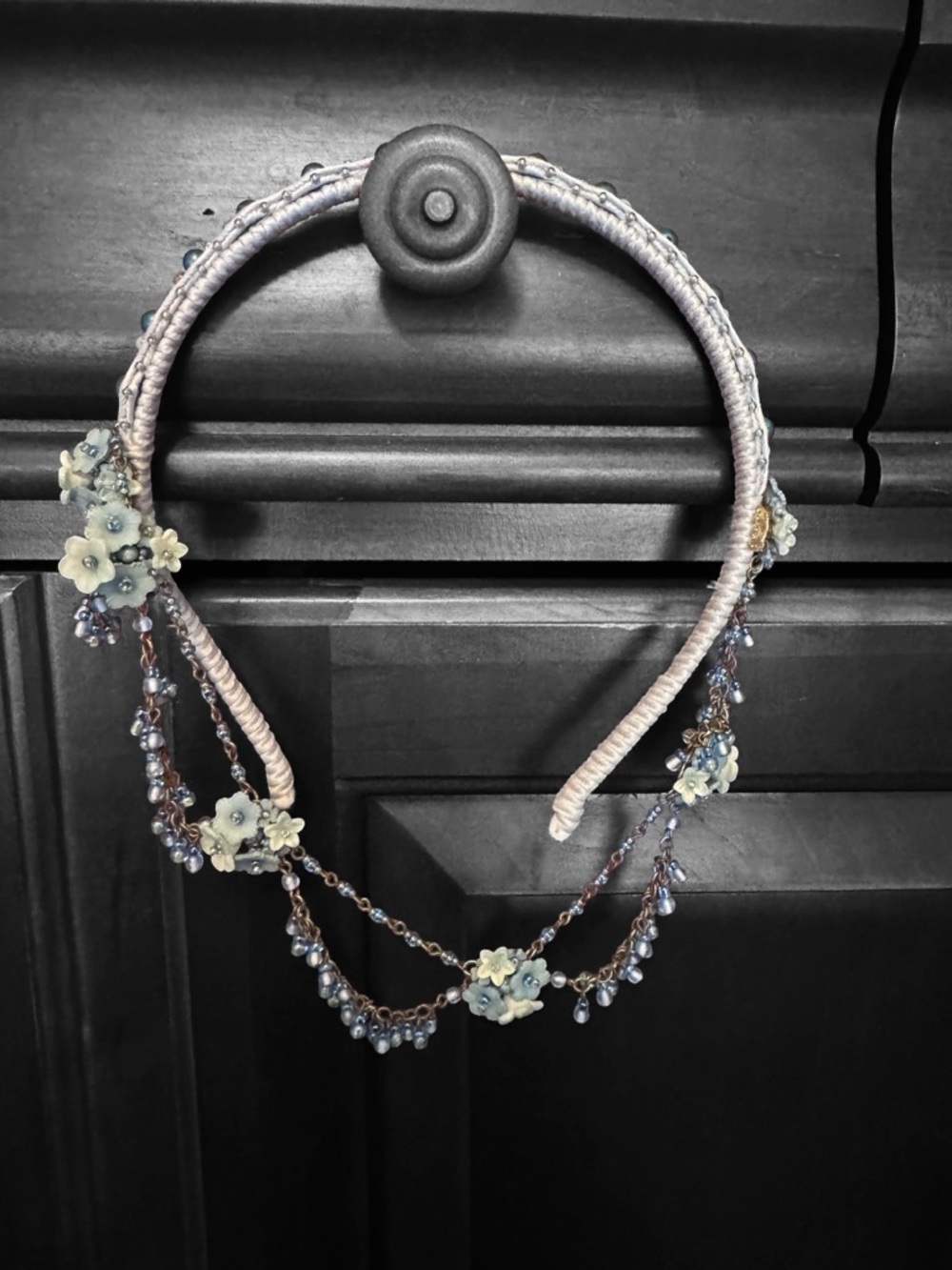 Handcrafted Pale Blue Floral Beaded Headband
